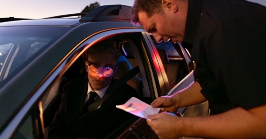 police officer looking at driver's registration